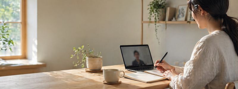 オンライン個別セッションを受けながらノートを書く女性